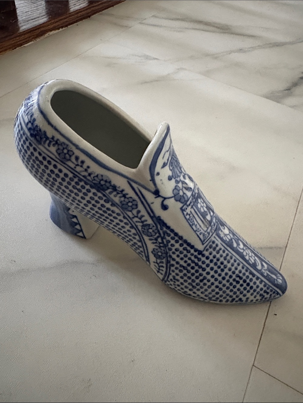 Blue and White Ceramic Decorative Shoe Vase - Home Accent